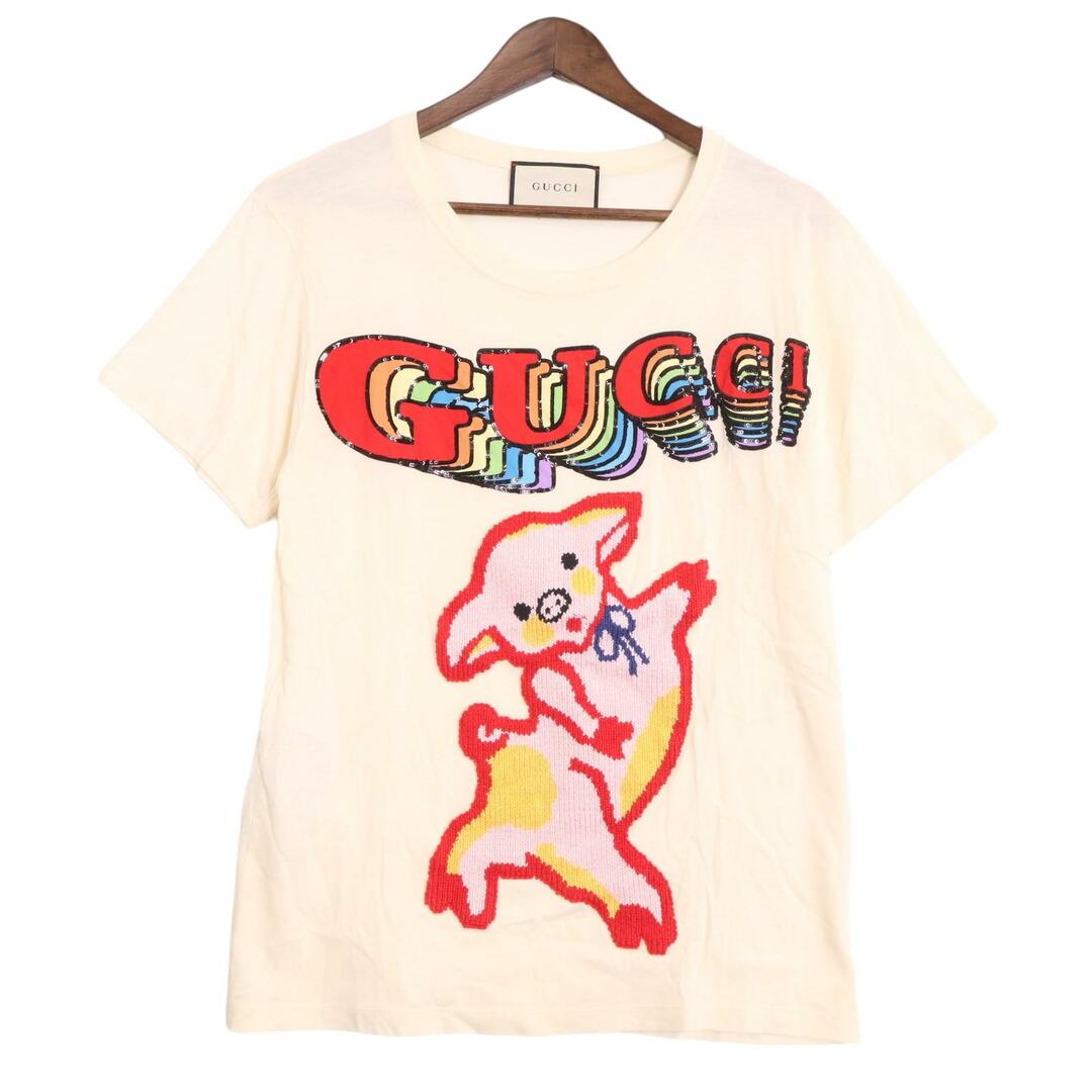 Gucci(グッチ)のグッチ イエロー 492347 スパンコールロゴ×子豚 Tシャツ XS メンズのトップス(その他)の商品写真