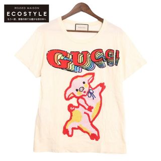 グッチ イエロー 492347 スパンコールロゴ×子豚 Tシャツ XS