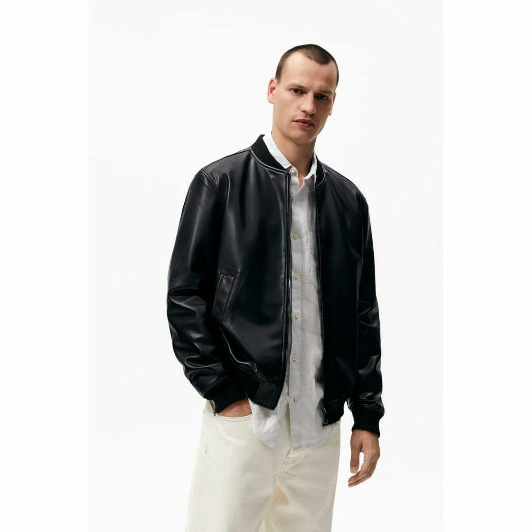 ZARA - ZARA フェイクレザー ボンバージャケット メンズ 革 ZARA - ZARA フェイクレザー ボンバージャケット メンズ 革