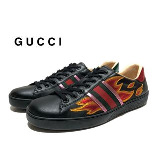 グッチ(Gucci)の☆未使用 グッチ エース シェリーライン レザー スニーカー 黒 イタリア製(スニーカー)