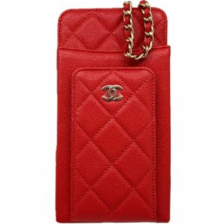 シャネル(CHANEL)のCHANEL　シャネル　スマホケース　チェーンショルダー　キャビア　キャビアスキン　ショルダーバッグ　ミニバッグ　バッグ　赤　レッド　チェーンバッグ　チェーン　女性用　レディース　肩掛け　斜め掛け(パスケース/IDカードホルダー)