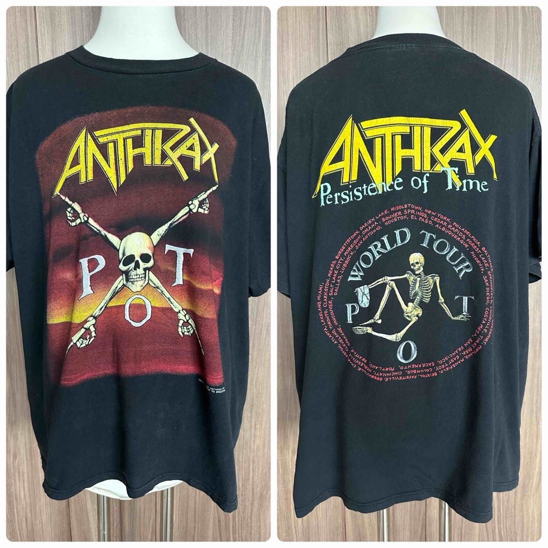 90s USA製 バンド　ANTHRAX  スカル　 骸骨　シングルステッチ メンズのトップス(Tシャツ/カットソー(半袖/袖なし))の商品写真