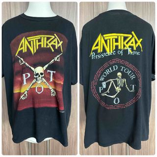 90s USA製 バンド　ANTHRAX  スカル　 骸骨　シングルステッチ(Tシャツ/カットソー(半袖/袖なし))