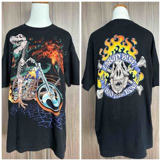 ヴィンテージ(VINTAGE)のUSA製 スカル リキッドブルー　バッド　トゥ　ザ　ボーン シングルステッチ(Tシャツ/カットソー(半袖/袖なし))