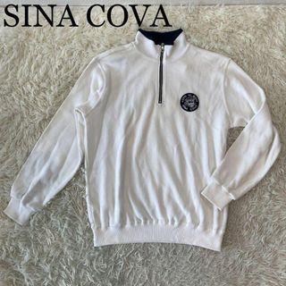 シナコバ(SINACOVA)のSINA COVA ハーフジップ 長袖トップス ホワイト×ネイビー サイズM(ポロシャツ)