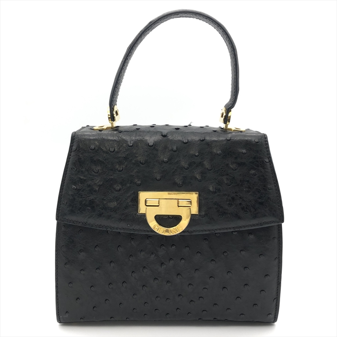 celine(セリーヌ)のセリーヌ CELINE ハンドバッグ オーストリッチ ブラック ゴールド金具【中古】 レディースのバッグ(ハンドバッグ)の商品写真