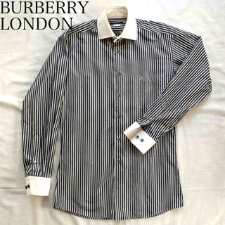 BURBERRY - BURBERRY LONDON  ストライプシャツ　長袖　グレー　白　メンズ　