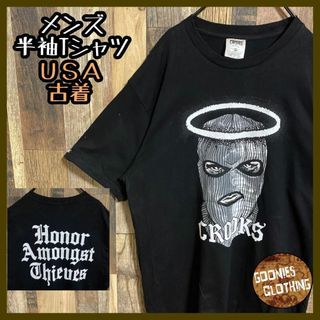 メンズ ブラック 覆面 マスク Tシャツ プリント USA古着 90s 半袖(Tシャツ/カットソー(半袖/袖なし))