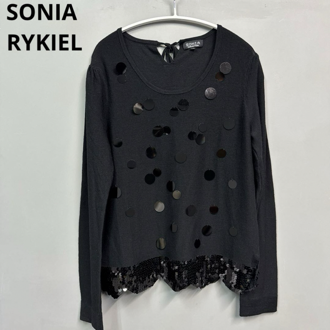 SONIA RYKIEL(ソニアリキエル)のSONIA RYKIEL トップス　ビジュー　ブラック　40 薄手ニット レディースのトップス(ニット/セーター)の商品写真