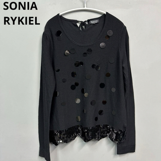 ソニアリキエル(SONIA RYKIEL)のSONIA RYKIEL トップス　ビジュー　ブラック　40 薄手ニット(ニット/セーター)