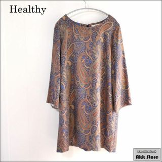 Healthy レディース 七分袖 チュニック ワンピース 総柄 シルク LL(チュニック)