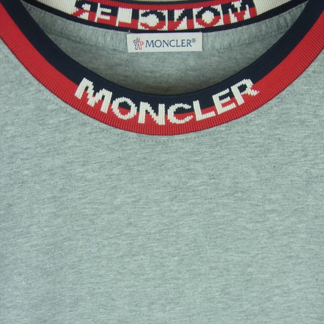 MONCLER(モンクレール)のMONCLER モンクレール MAGLIA T-SHIRT マグリア ロゴ ジャガード リブ ストレッチコットン モックネック 半袖 Tシャツ グレー系 M【中古】 メンズのトップス(Tシャツ/カットソー(半袖/袖なし))の商品写真