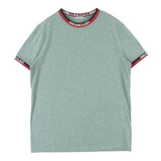 モンクレール(MONCLER)のMONCLER モンクレール MAGLIA T-SHIRT マグリア ロゴ ジャガード リブ ストレッチコットン モックネック 半袖 Tシャツ グレー系 M【中古】(Tシャツ/カットソー(半袖/袖なし))