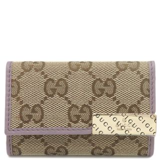 グッチ(Gucci)のグッチ GUCCI キーケース GG 6連キーケース GGキャンバス ベージュ×パープル ゴールド金具 紫 鍵入れ 6連 6本  268833 【箱】【中古】(キーケース)