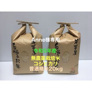 Anne様専用 無農薬コシヒカリ普通精米20kg(5kg×4)令和5年産(米/穀物)