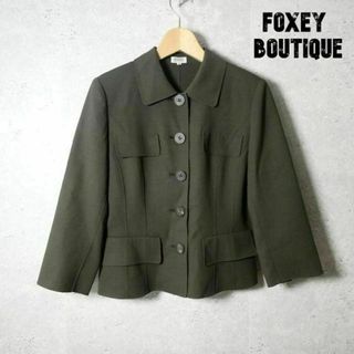 フォクシーブティック(FOXEY BOUTIQUE)の美品 FOXEY BOUTIQUE ストレッチ 七分袖 シングル ジャケット(ノーカラージャケット)