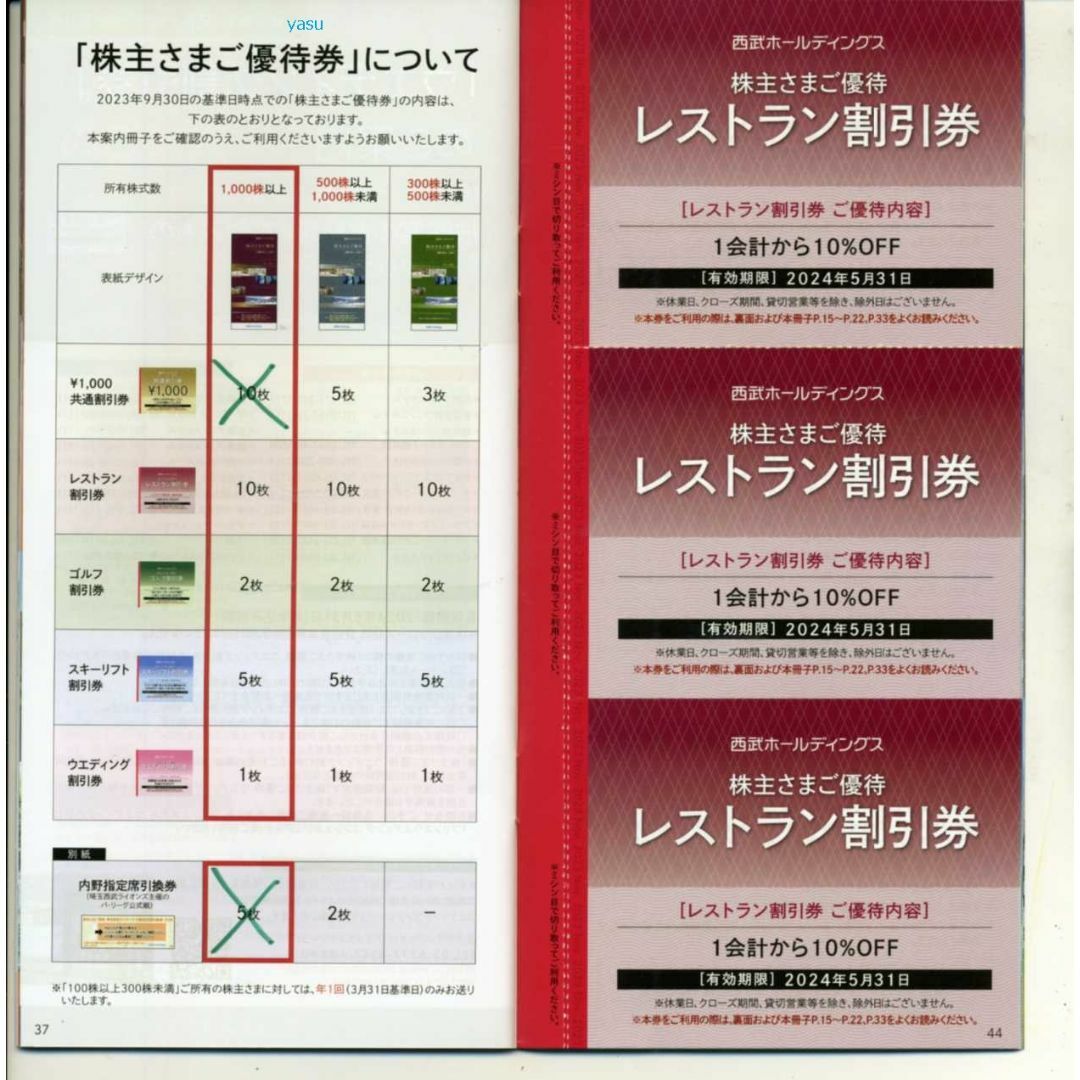 西武 株主優待券 スキーリフト5 ゴルフ2 レストラン10 結婚1 チケットの優待券/割引券(その他)の商品写真