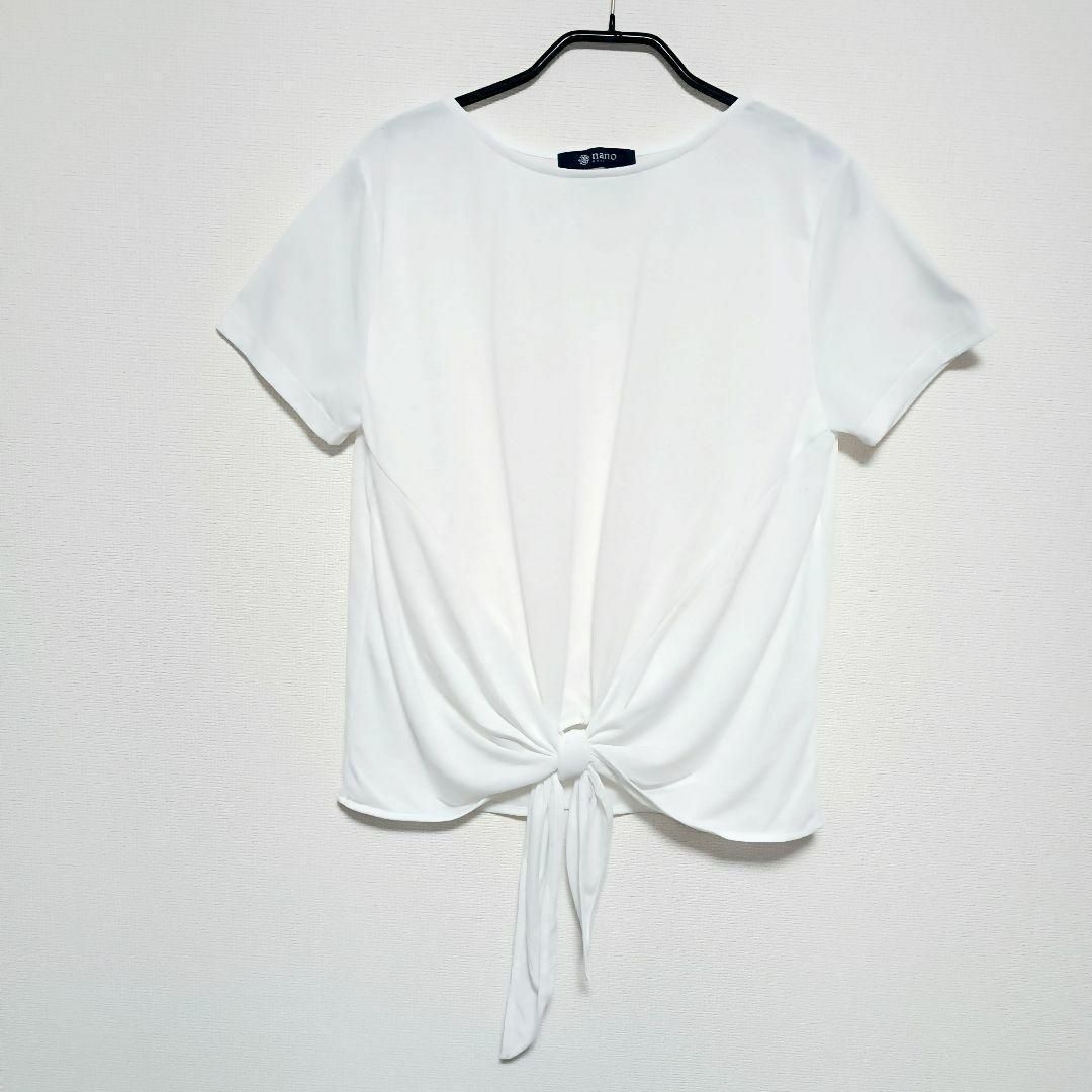 nano・universe(ナノユニバース)の美品　nano BASE　Tシャツ　半袖　カットソー　裾　絞り　リボン　着痩　◎ レディースのトップス(Tシャツ(半袖/袖なし))の商品写真