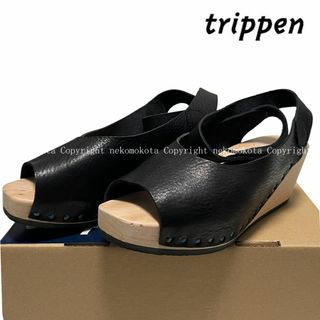 トリッペン(trippen)の美品 トリッペン オリノコ ウッド ソール サンダル 39 黒 trippen(サンダル)