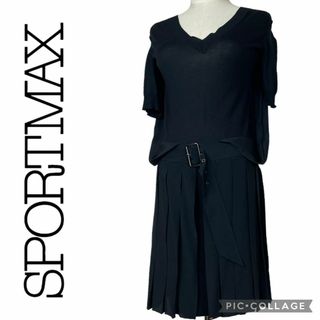 マックスマーラ(Max Mara)の【美品】スポーツマックス★ドッキングワンピース★プリーツ★ベルト(ひざ丈ワンピース)