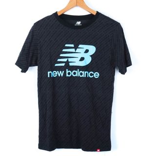 ニューバランス 半袖Tシャツ ロゴT スポーツウエア コットン レディース Mサイズ 黒×水色 NEW BALANCE