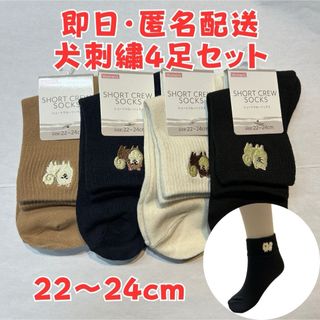 即日発送　イヌ　犬　刺繍　レディースソックス　靴下　4足セット　動物　普段使い(ソックス)