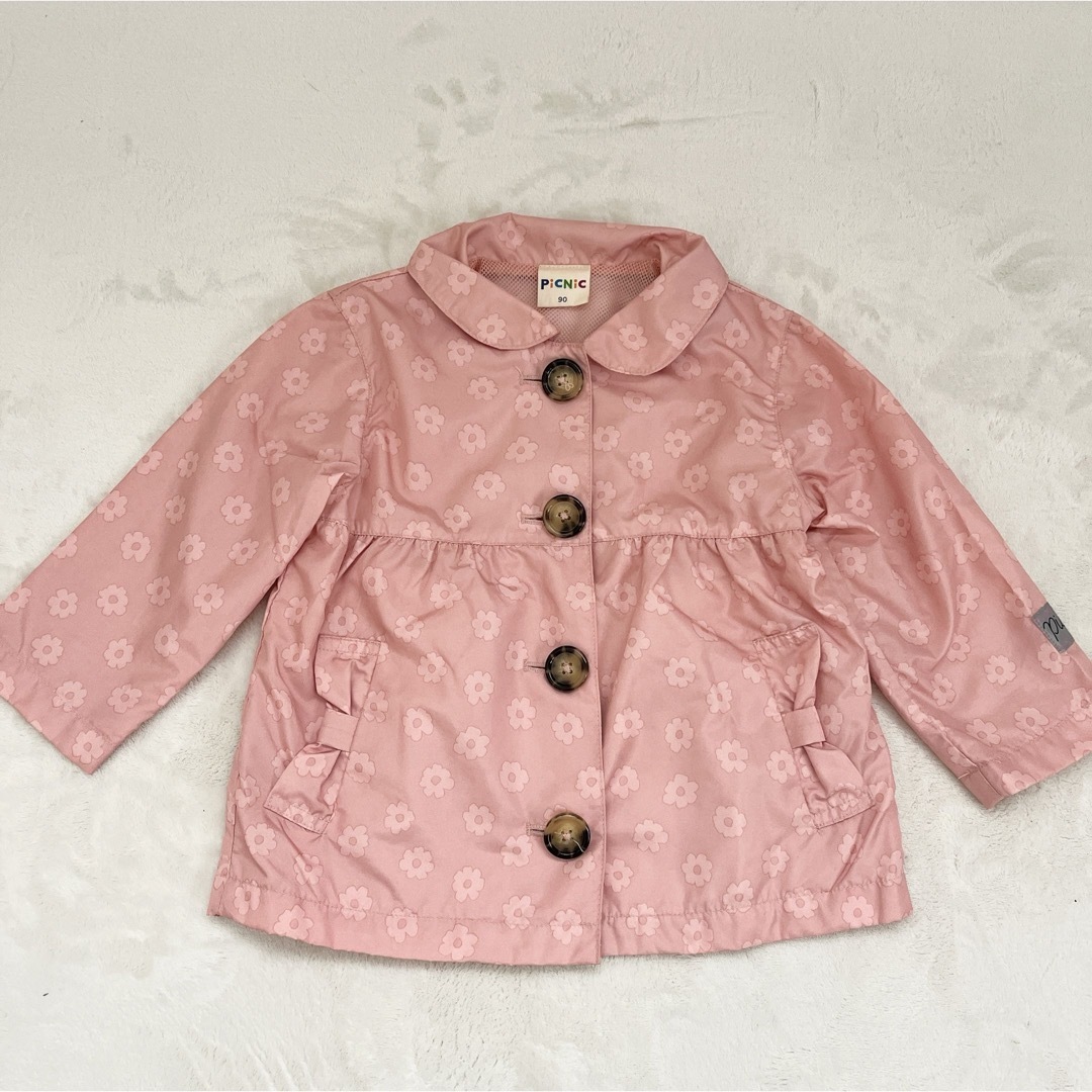 kid’s zoo(キッズズー)の花柄アウター　ピンク　90 キッズ/ベビー/マタニティのキッズ服女の子用(90cm~)(ジャケット/上着)の商品写真