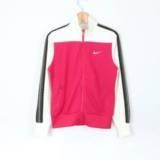 ナイキ(NIKE)のナイキ ジップアップジャージ 袖ライン スポーツウエア レディース Lサイズ ピンク×クリーム×黒×グレー NIKE(トレーナー/スウェット)