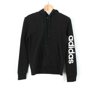 アディダス(adidas)のアディダス ジップアップパーカー 袖ロゴ スウェット スエット スポーツウエア レディース Lサイズ ブラック adidas(パーカー)