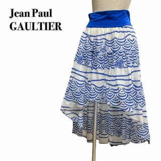Jean-Paul GAULTIER - ゴルチエ フレアスカート 青ブルー花柄 16A ウエストゴム
