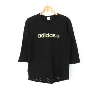 アディダス 長袖Tシャツ ロゴT スポーツウエア ネオレーベル レディース Mサイズ 黒×金ラメ adidas