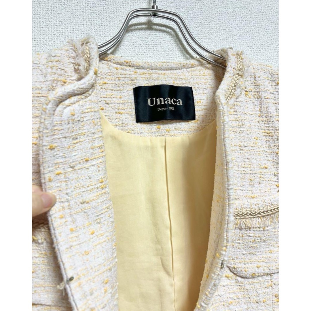 Unaca(アナカ)の【早い者勝ち】 unaca フリンジ　ツイードジャケット レディースのジャケット/アウター(ノーカラージャケット)の商品写真