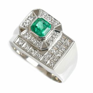 Pt900プラチナ リング・指輪 エメラルド1.02ct ダイヤモンド0.48ct 25号 33.7g メンズ【中古】(リング(指輪))