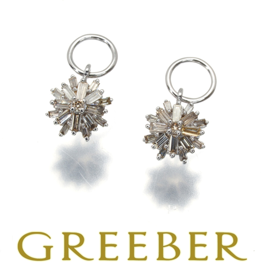 クリスマスツリー特価! ダイヤ 0.16ct/0.16ct 2種カット ピアスチャーム K18WG アクセサリー ダイヤモンド
