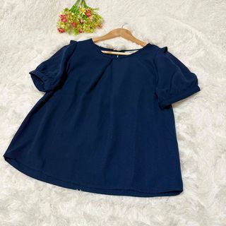 イング(INGNI)の【GRL】ジョーゼットブラウス　紺　春夏　オフィス　カジュアル　M(シャツ/ブラウス(半袖/袖なし))