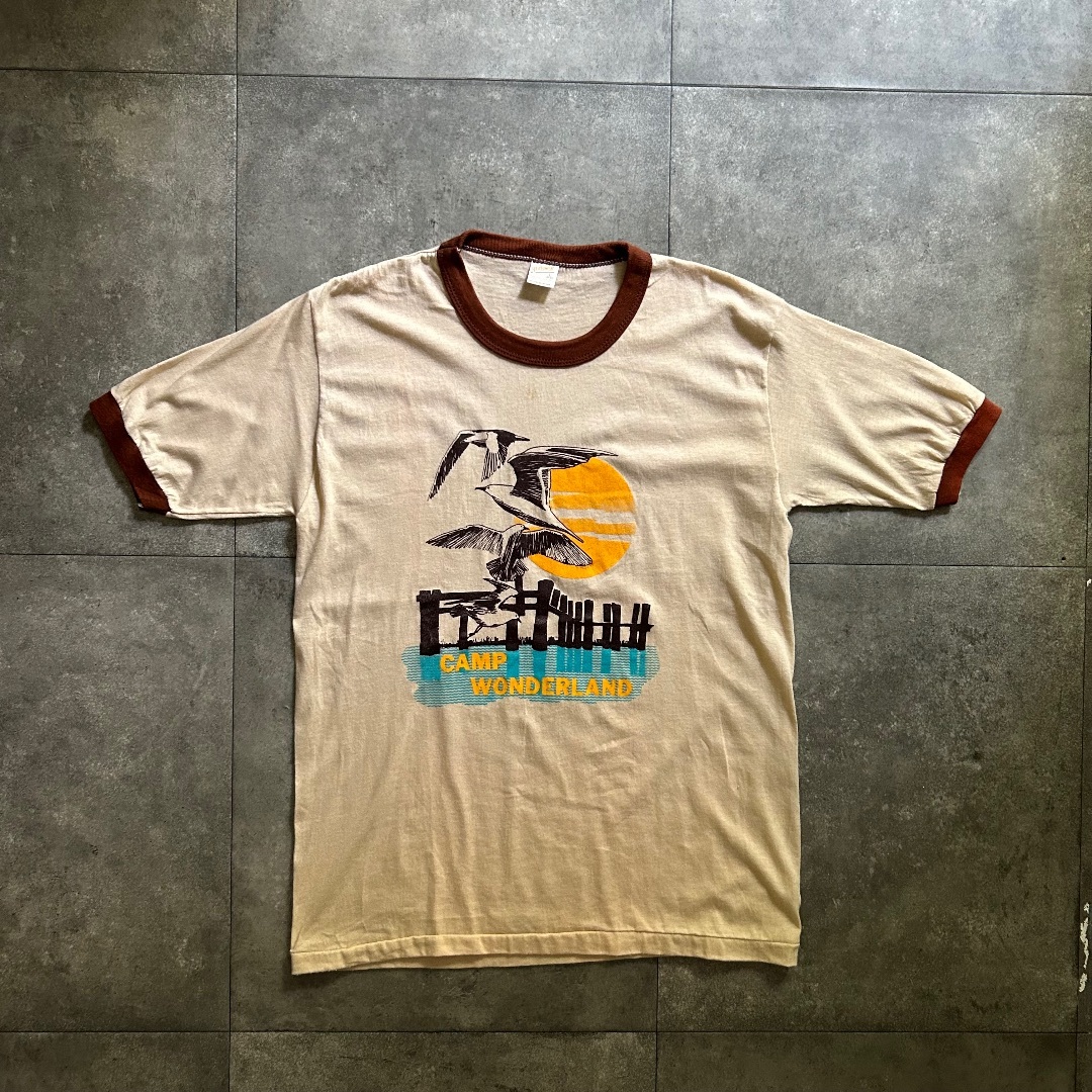 80s sportswear リンガーtシャツ USA製 L ベージュ×ブラウン メンズのトップス(Tシャツ/カットソー(半袖/袖なし))の商品写真