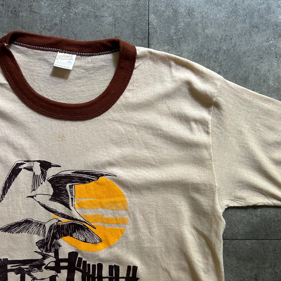80s sportswear リンガーtシャツ USA製 L ベージュ×ブラウン メンズのトップス(Tシャツ/カットソー(半袖/袖なし))の商品写真