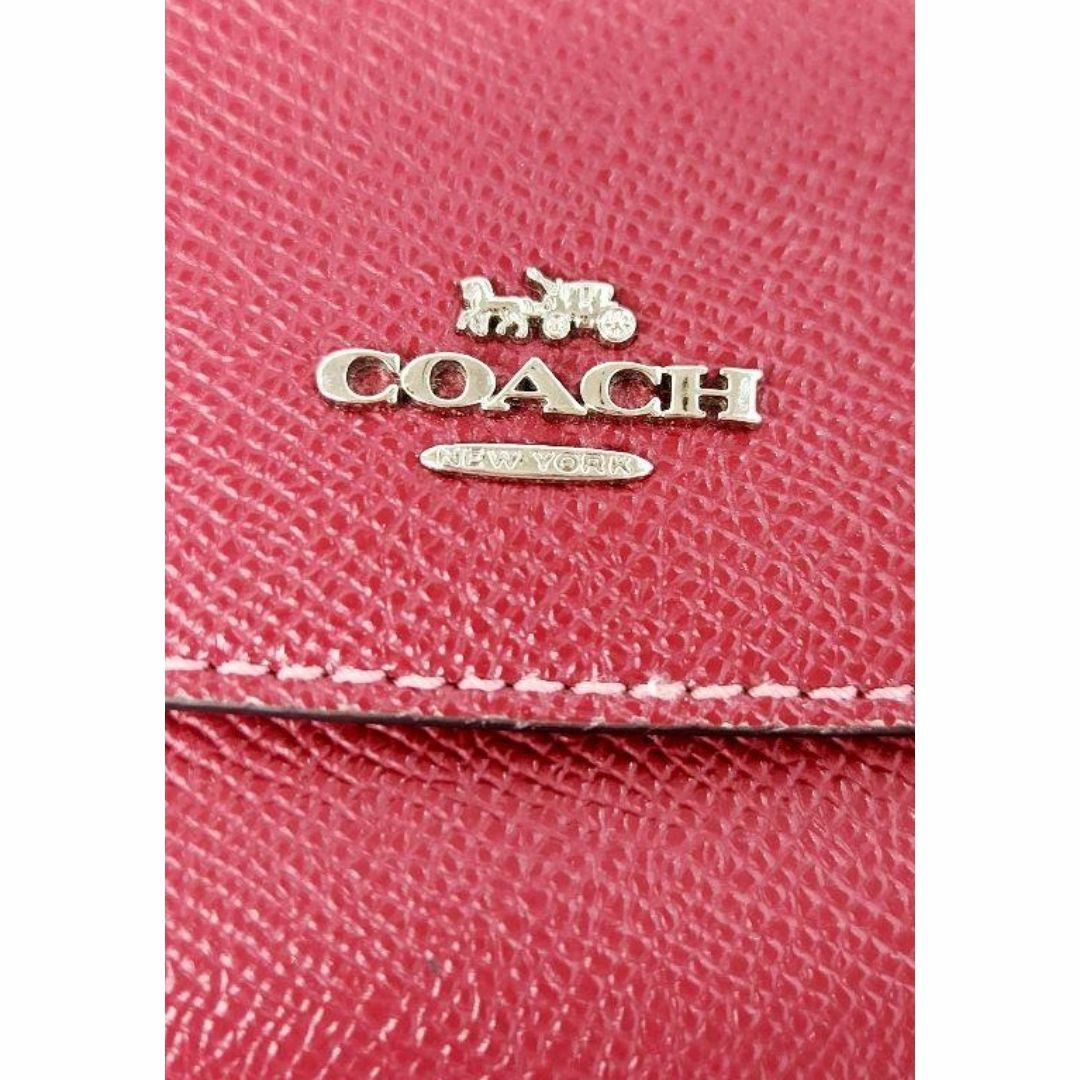 COACH(コーチ)の【美品】 COACH コーチ レザー コンパクト 三つ折財布 ピンク系レッド レディースのファッション小物(財布)の商品写真