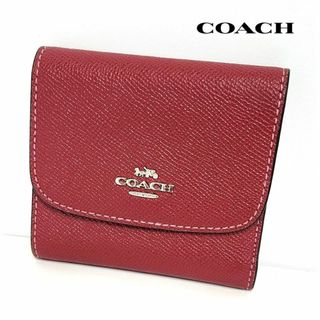 コーチ(COACH)の【美品】 COACH コーチ レザー コンパクト 三つ折財布 ピンク系レッド(財布)