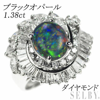 Pt900 ブラックオパール ダイヤモンド リング 1.38ct(リング(指輪))