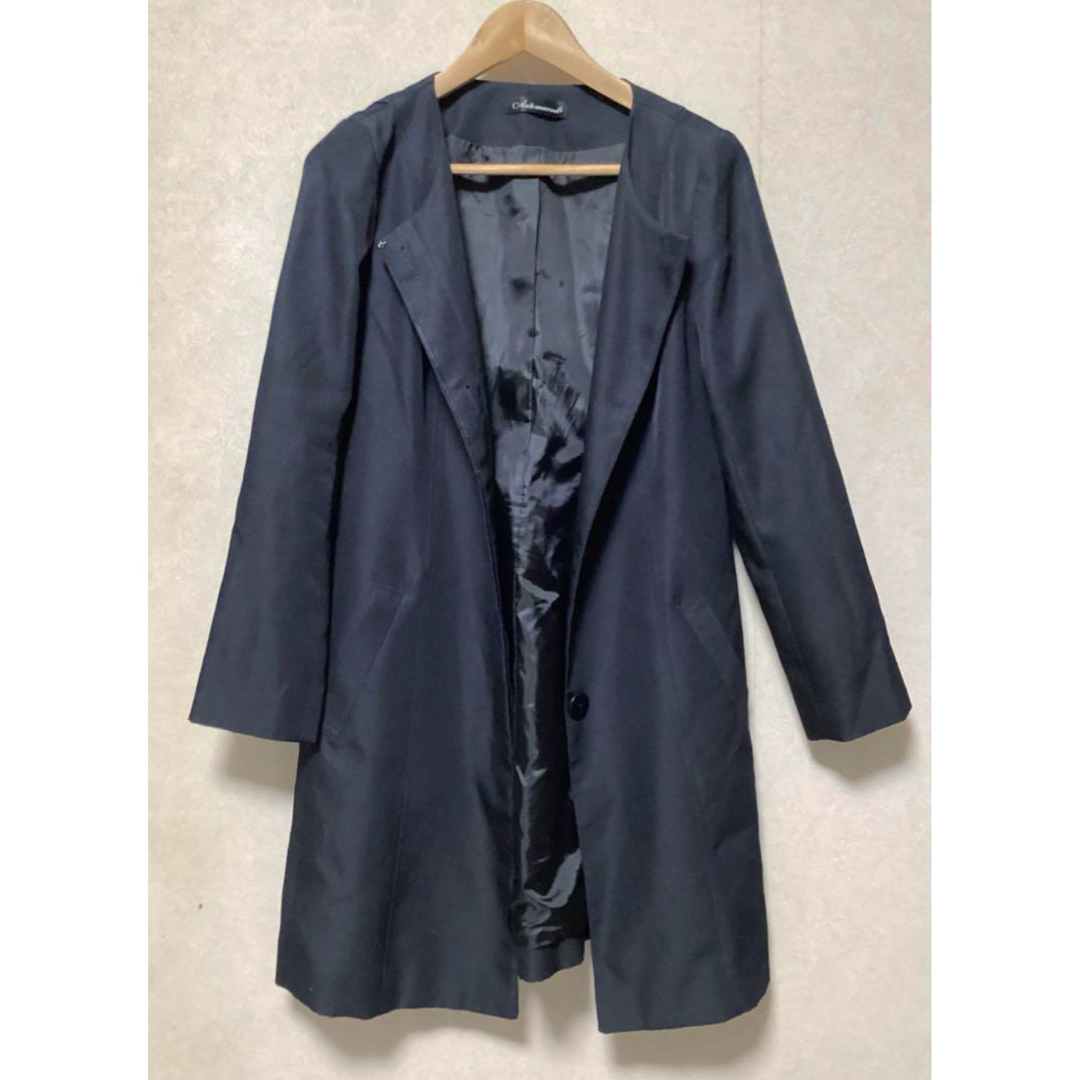 ノーカラーコート 濃紺 春秋 Mサイズ レディースのジャケット/アウター(ノーカラージャケット)の商品写真