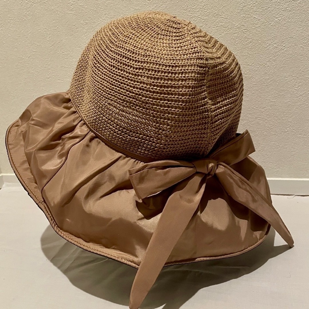 帽子 UVカット バックリボン ベージュ 日焼け防止 レディース帽子 折りたたみ レディースの帽子(ハット)の商品写真