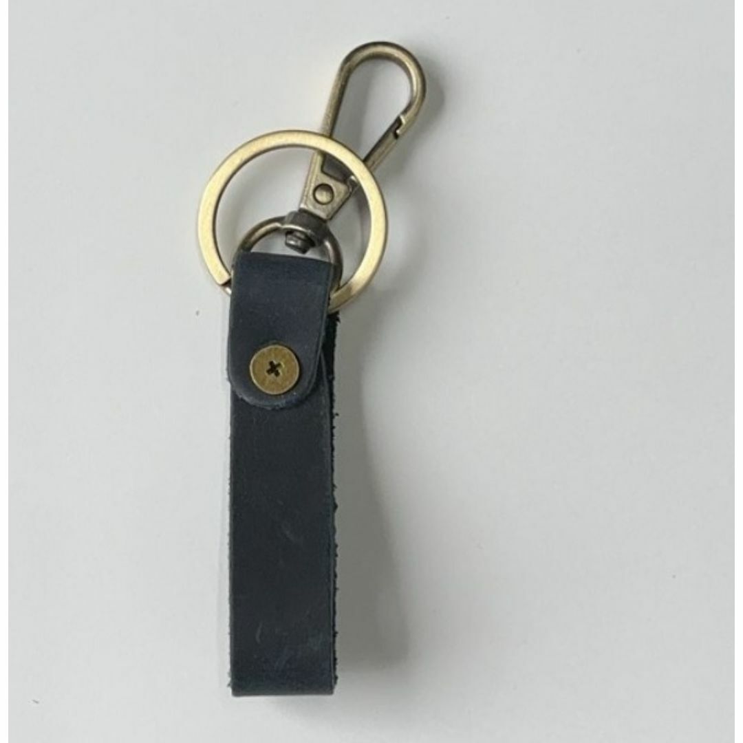 js79-2-W】ネイビー本革 クレイジーホースレザー キーリング キーホルダー メンズのバッグ(その他)の商品写真