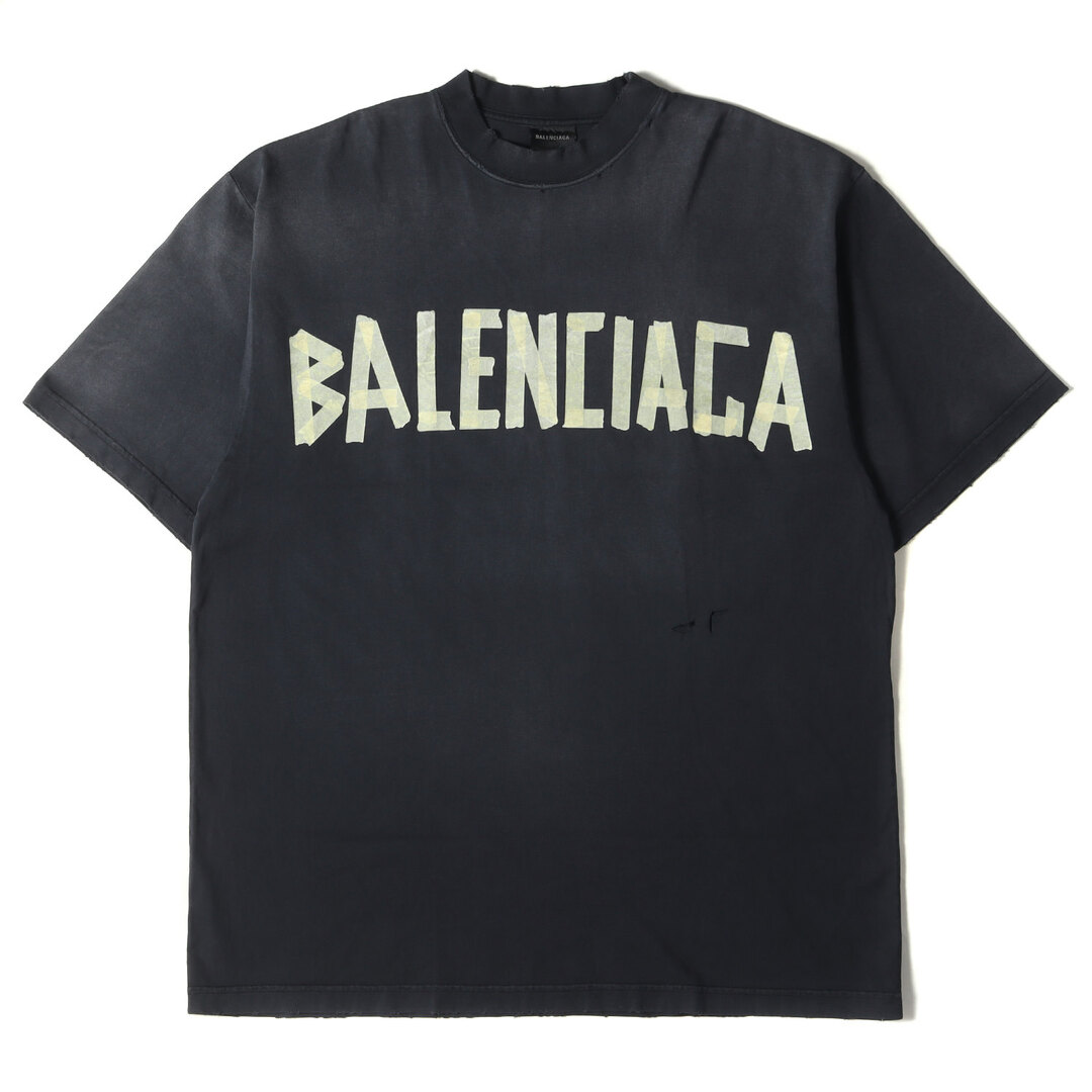 Balenciaga(バレンシアガ)の美品 BALENCIAGA バレンシアガ Tシャツ サイズ:S 23SS テープロゴ ミディアム フィット クルーネック 半袖Tシャツ 739784 T0VA9 デストロイ ダメージ加工 フェード ブラック 黒 トップス カットソー【メンズ】【中古】\ メンズのトップス(Tシャツ/カットソー(半袖/袖なし))の商品写真