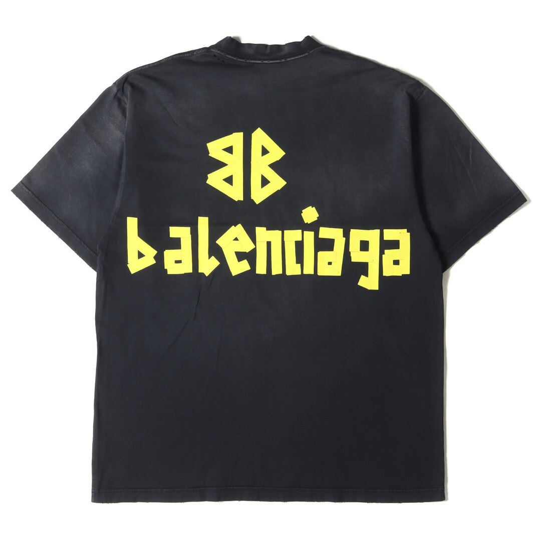 Balenciaga(バレンシアガ)の美品 BALENCIAGA バレンシアガ Tシャツ サイズ:S 23SS テープロゴ ミディアム フィット クルーネック 半袖Tシャツ 739784 T0VA9 デストロイ ダメージ加工 フェード ブラック 黒 トップス カットソー【メンズ】【中古】\ メンズのトップス(Tシャツ/カットソー(半袖/袖なし))の商品写真