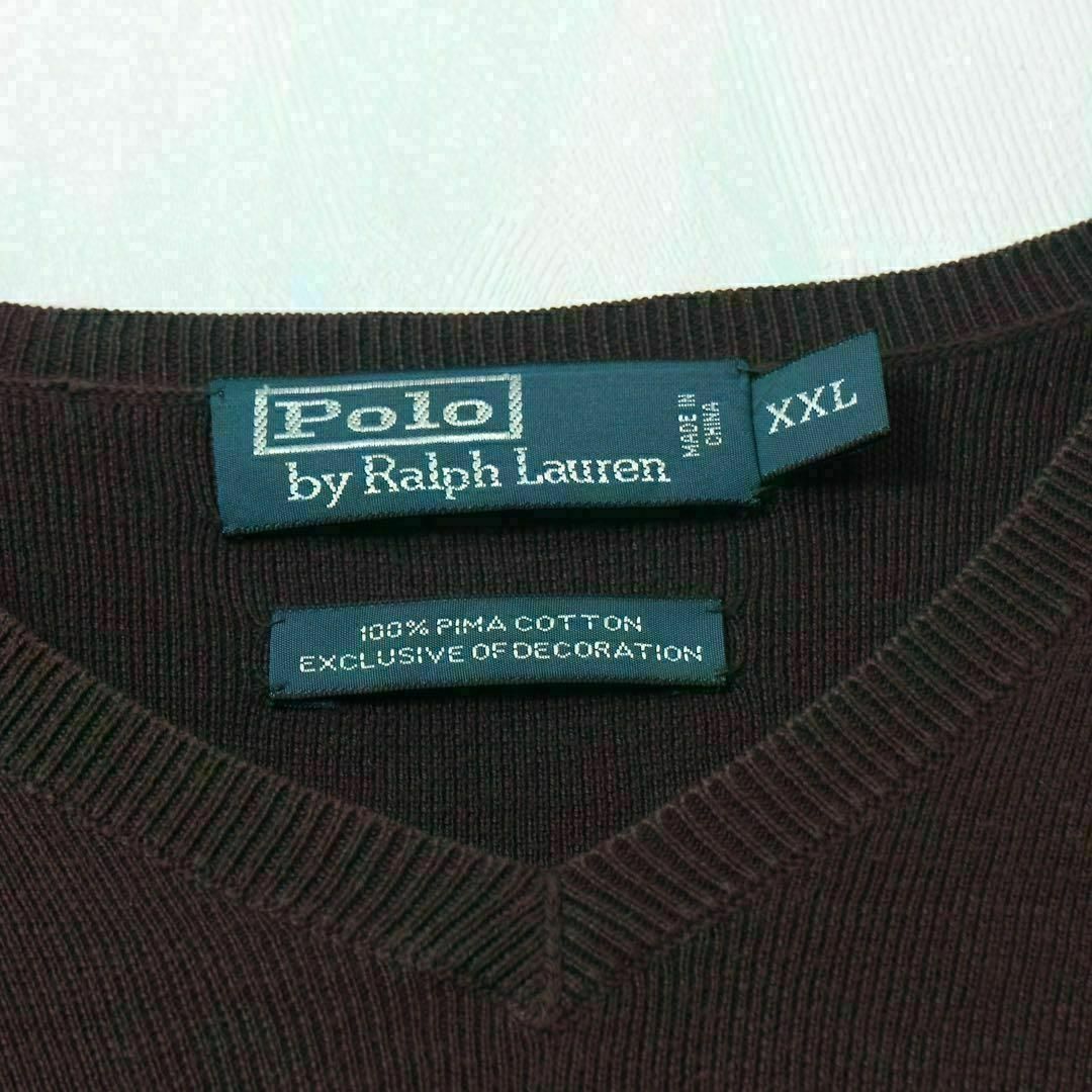 POLO RALPH LAUREN(ポロラルフローレン)の【希少】ラルフローレン 2XL コットンニット 90s 入手困難 刺繍ロゴ 古着 メンズのトップス(ニット/セーター)の商品写真