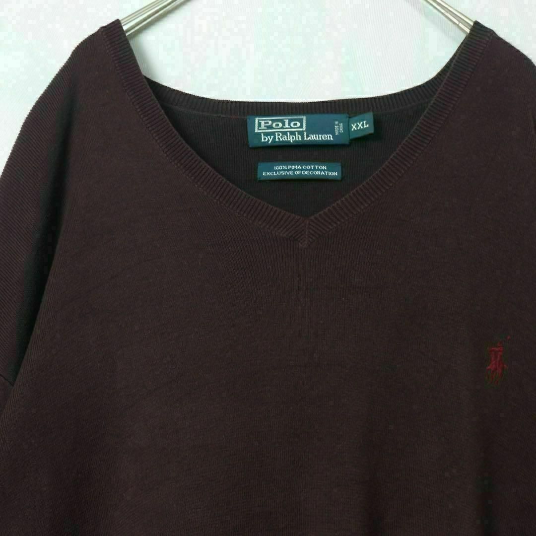 POLO RALPH LAUREN(ポロラルフローレン)の【希少】ラルフローレン 2XL コットンニット 90s 入手困難 刺繍ロゴ 古着 メンズのトップス(ニット/セーター)の商品写真