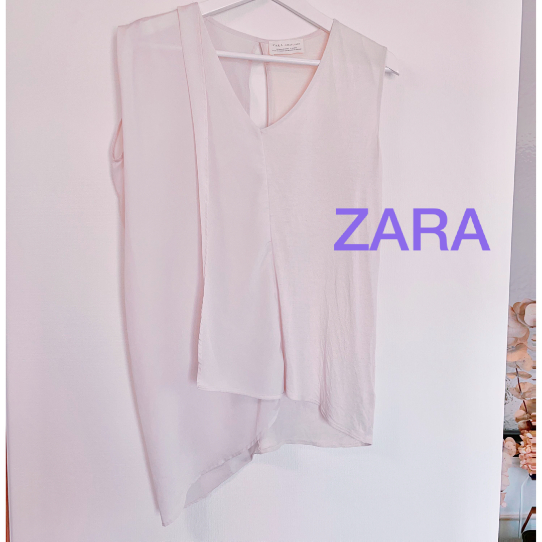 ZARA(ザラ)のザラ　ZARA h&m アシンメトリーカットソー　ノースリーブ　ブラウス　ピンク レディースのトップス(シャツ/ブラウス(半袖/袖なし))の商品写真