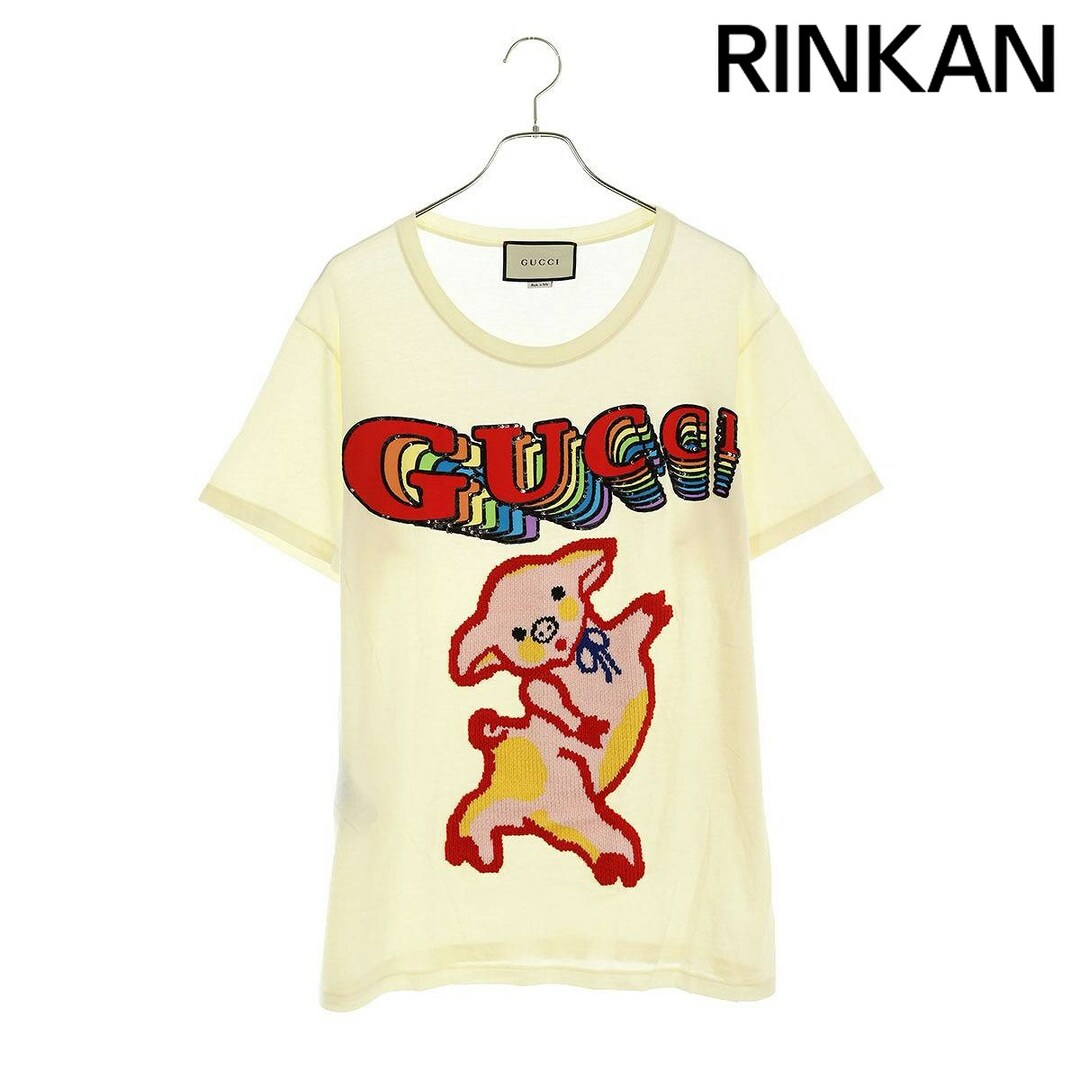 Gucci(グッチ)のグッチ  492347 XJARB スパンコールロゴピッグ刺繍Tシャツ メンズ M メンズのトップス(Tシャツ/カットソー(半袖/袖なし))の商品写真