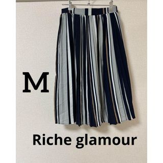 リシェグラマー(Riche glamour)のリシェグラマー　ストライプスカート　ネイビー　華やか　オフィスコーデ(ひざ丈スカート)